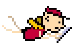Flappy Millennial, a pixel-art character flying while looking at his phone